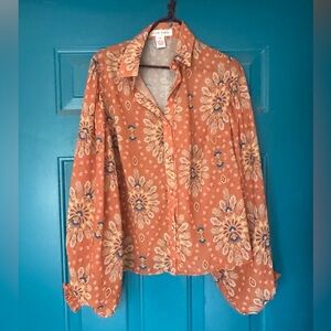 Flying Tomato Orange Floral Button Down Shirt size M
